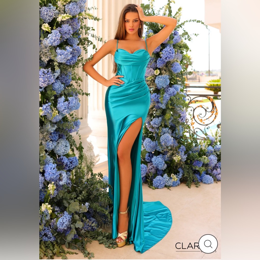 Teal Corset Zip Up Prom Dress by Clarisee